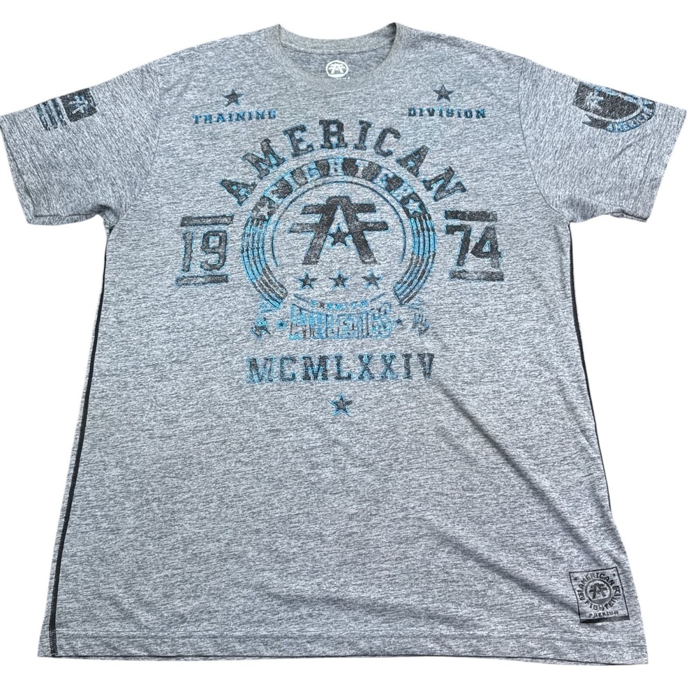 American Fighter Tee Shirt Adult Size XL Gray Blue Camo Double Sided MMA